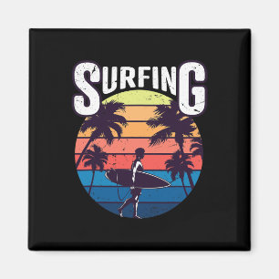 Aimant Été Vintage Surf Surfing Surfeurs Plage Palmier