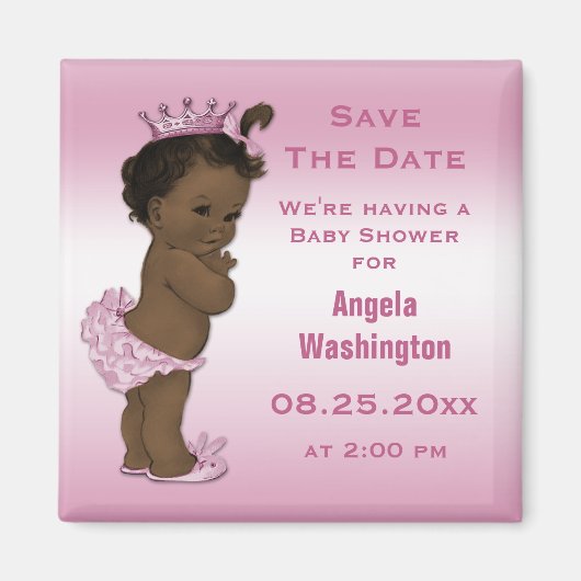 Aimant Ethnic Princess Baby shower Save the Date Pink (Devant)