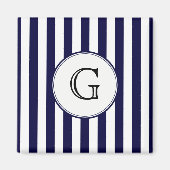 Aimant Étiquette de monogramme blanc bleu marine (Devant)