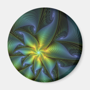 Aimant Etoile Abstraite, Bleu brillant Vert Or Fractal Ar