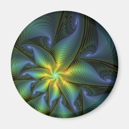 Aimant Etoile Abstraite, Bleu brillant Vert Or Fractal Ar (Devant)