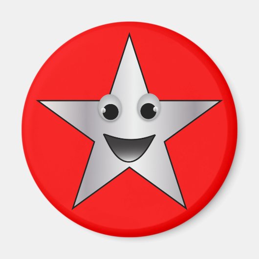 Aimant Etoile d'argent avec visage souriant (Devant)
