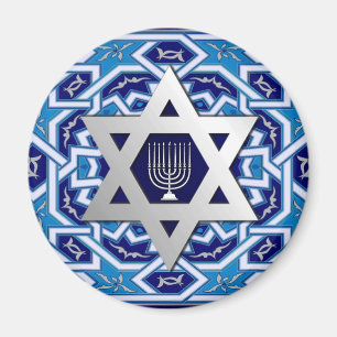 Aimant Etoile d'argent de David et Menorah Hamukkah
