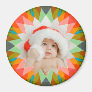 Aimant Étoile de Noël rose verte personnalisée avec photo