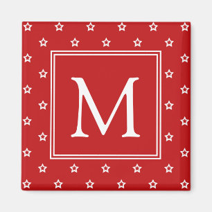 Aimant Étoiles blanches sur Monogramme rouge vif