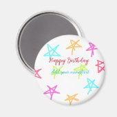 Aimant Etoiles colorées heureux anniversaire ajouter nom  (Recto/Verso)