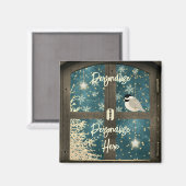 Aimant Étoiles de fenêtre rustiques cabine hiver, flocons (Recto/Verso)