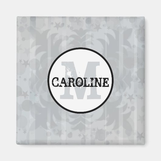 Aimant Étoiles gris argent Monogramme moderne Damask Étoi (Devant)