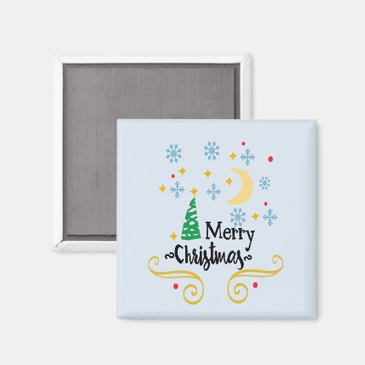 Aimant Étoiles, Lune, Snowflakes et Joyeux Noël, ZSSG (Recto/Verso)