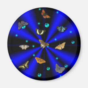 Aimant Étoiles, perles et papillon sur noir et bleu