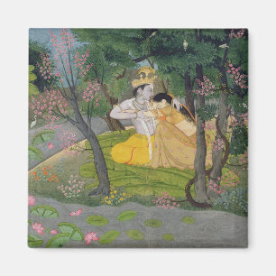 Aimant Étreinte de Radha et de Krishna dans un verger de