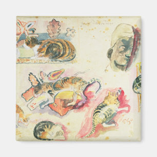 Aimant Étude de Paul Gauguin   des chats et d'une tête