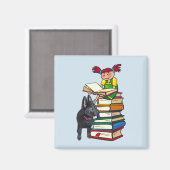 Aimant Étudiez Buddy Puppy avec School Girl on Books, ZKO (Recto/Verso)