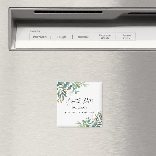 Aimant Eucalyptus Green Wedding Enregistrer La Date (In Situ (Lave-vaisselle))