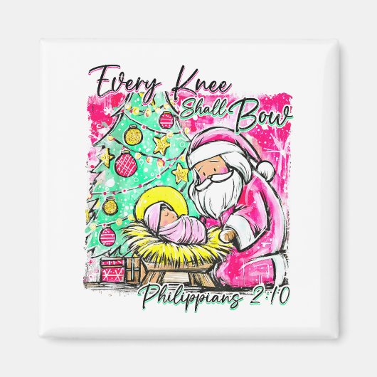 Aimant Every Knee Shall Bow Santa Christmas Nativity Scen (Devant)