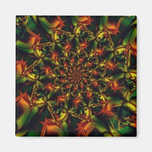 Aimant Exotique | Art fractal vert et jaune (Devant)