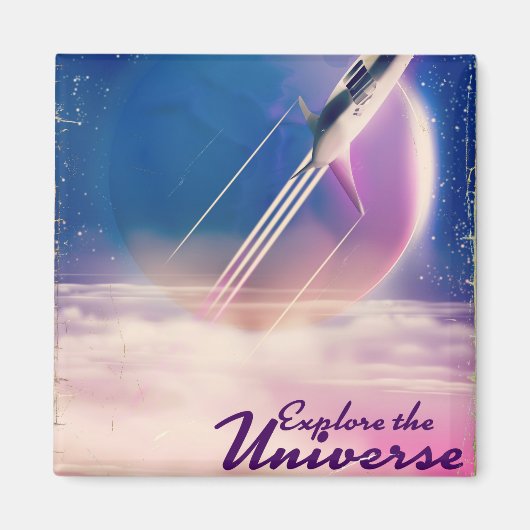 Aimant Explorez l'univers Affiche rétro de l'espace (Devant)