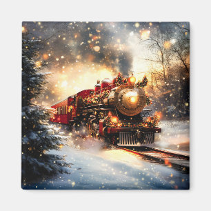 Aimant Express du train de Noël vintage Nuit Neige