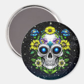 Aimant Extraterrestre Alien avec yeux et fleurs bleus (Recto/Verso)