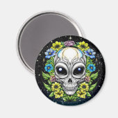 Aimant Extraterrestre Alien avec yeux et fleurs bleus (Recto/Verso)