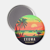 Aimant Exuma Bahamas Retro Sunset Seagull Souvenir 1950 (Recto/Verso)