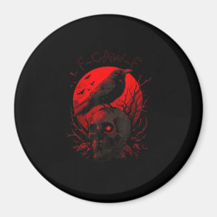 Aimant F-Caw-F Corbeau Drôle Oiseau Lune Rouge Gothique