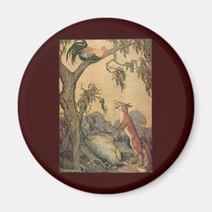 Aimant Fables d'Ésope vintage, Renard, Coq et le Chien
