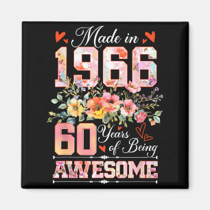 Aimant Fabriqué en 1966 floral 60e anniversaire femmes 60