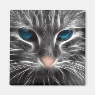 Aimant Face de chat bleu magnifique