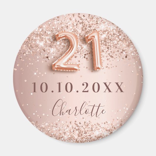 Aimant faire part de 21e anniversaire rose gold blush (Devant)