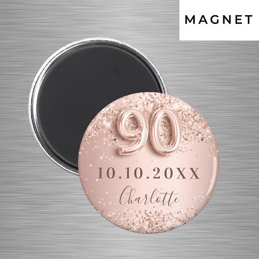 Aimant faire part de 90e anniversaire rose gold blush