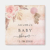 Aimant Faire-part de baby shower ourson blush herbe de pa (Devant)