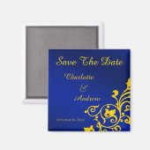 Aimant Faire-part de date royale bleu et or (Recto/Verso)