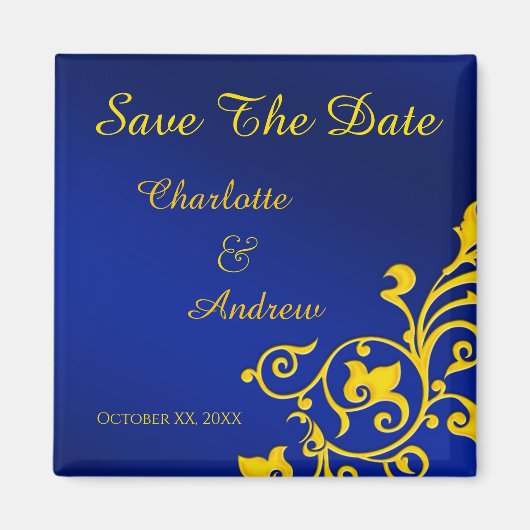 Aimant Faire-part de date royale bleu et or (Devant)