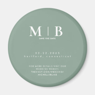 Aimant Faire-part de mariage à monogramme simple vert sau