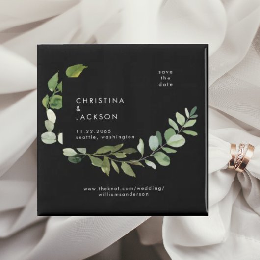 Aimant Faire part de mariage carré Eucalyptus B/W