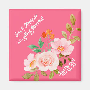 Aimant Faire-part de mariage fantaisie fleurs roses