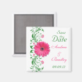 Aimant Faire-part de mariage Fleur de Gérbera rose et fle (Recto/Verso)