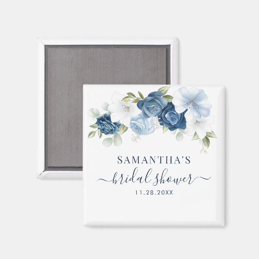 Aimant Faire-part de mariage floral botanique bleu poussi (Recto/Verso)