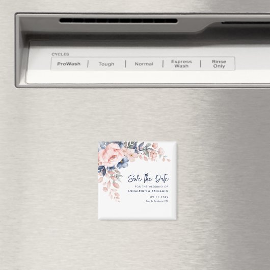 Aimant Faire-part de mariage floral rose (In Situ (Lave-vaisselle))