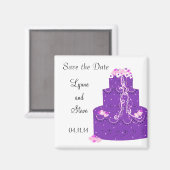 Aimant Faire-part de mariage Gâteau Mariage Violet (Recto/Verso)
