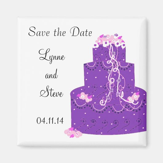 Aimant Faire-part de mariage Gâteau Mariage Violet (Devant)