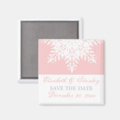 Aimant Faire part de mariage hiver rose flocon de neige (Recto/Verso)