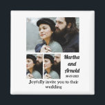 Aimant Faire-part de mariage personnalisé 3 Photo Collage<br><div class="desc">Faire-part de mariage personnalisé 3 Photo Collage. Créez un faire-part de mariage unique avec vos photos et modifiez les noms et la date en utilisant ce modèle pour mariage.</div>