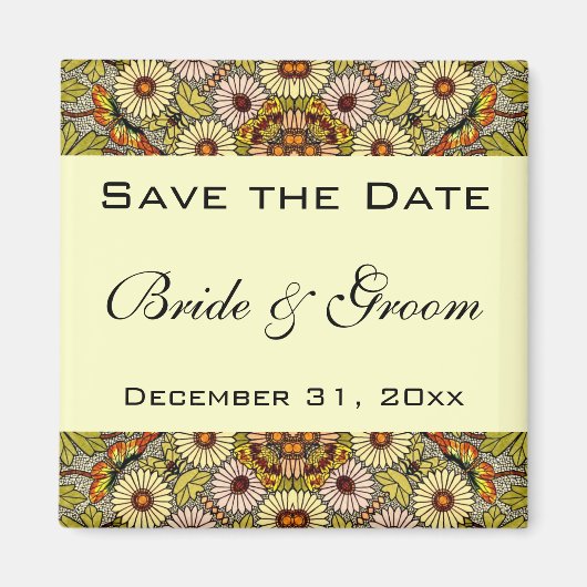 Aimant Faire part de mariage vintage jardin fleurs papill (Devant)