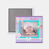 Aimant Faire-part de naissance avec photo de bébé violet (Recto/Verso)