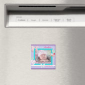 Aimant Faire-part de naissance avec photo de bébé violet (In Situ (Lave-vaisselle))