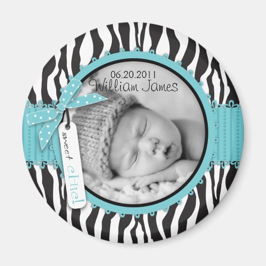 Aimant Faire-part de naissance d'accentuation turquoise d (Devant)