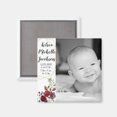 Aimant faire-part de naissance de 2 po x 2 po Roses blanc (Recto/Verso)