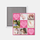 Aimant Faire-part de naissance de Bébé Fille rose moderne (Recto/Verso)